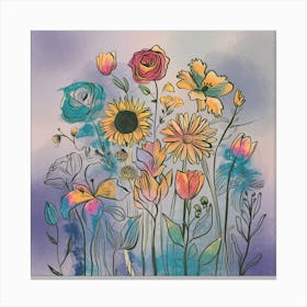 Watercolor Flowers garden Canvas Print