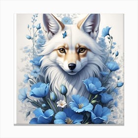 Fox With Blue Flowers 1 Canvas Print