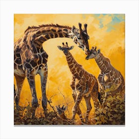 Giraffe Family Oil Painting Inspired 2 Canvas Print