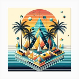 Geometric Art Island with palm tree 2 Canvas Print