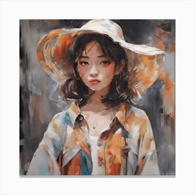 Asian Girl In Hat Canvas Print