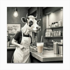 Cow In A Coffee Shop Canvas Print