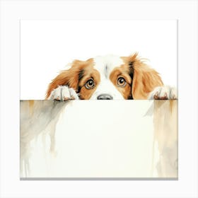 Dog Peeking Over A Sign 9 Canvas Print