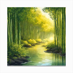 A Stream In A Bamboo Forest At Sun Rise Square Composition 367 Canvas Print