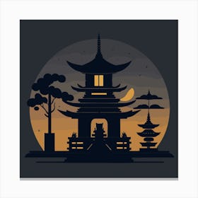 Pagoda At Night Temple Tibet Mountains Monks Canvas Print