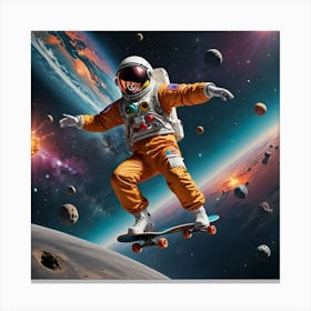 Astronaut Skateboarding Canvas Print