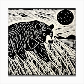 Bear In The Grass Linocut Canvas Print