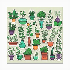 Doodles Of Potted Plants Canvas Print