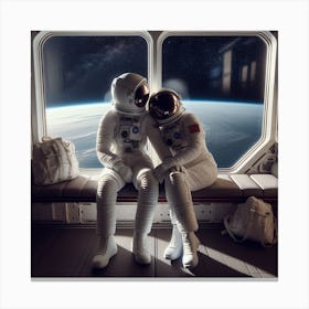 Two Astronauts In Space 1 Canvas Print