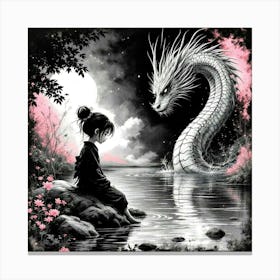 Asian Girl With Dragon Leinwandbild