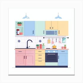 Kitchen Interior Flat Vector Illustration 4 Canvas Print
