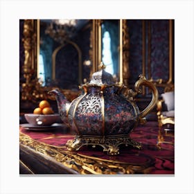 Gothic Silver Teapot with Orange fruits Canvas Print