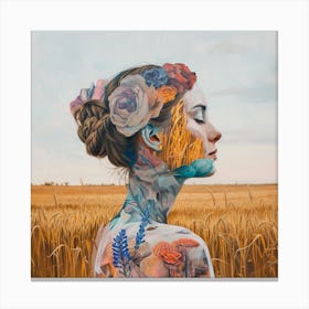 Woman In A Field Artistic Portrait Illustration Canvas Print