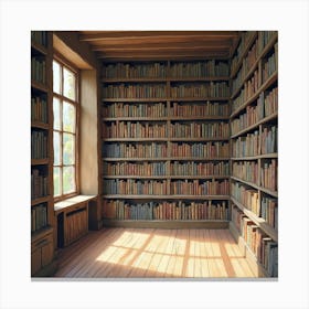 An Old English Library With Shelves Of Books, Painted With Watercolor 1 Canvas Print