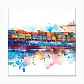 Container Ship Watercolor Painting Canvas Print