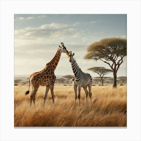 Giraffes In The Savannah 1 Canvas Print