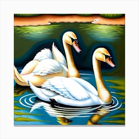 Swans In The Water Canvas Print