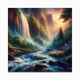 Waterfall In The Mountains Canvas Print