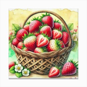 Watercolor's Basket Full Of Strawberries 2 Canvas Print