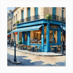 Paris France Cafe Scene Illustration Sage Blue Watercolor Art Print 1 Canvas Print