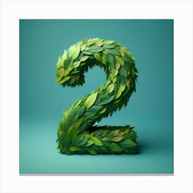 The Number 2 Made Out Of Leaves, On A Teal Background, Photorealistic Canvas Print