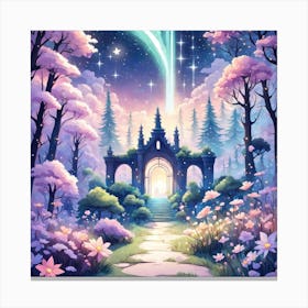 A Fantasy Forest With Twinkling Stars In Pastel Tone Square Composition 399 Canvas Print