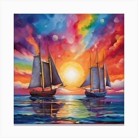 Sailboats At Sunset 18 Canvas Print