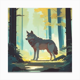 Wolf In Forrest Golden Ratio Fake Detail Trending Pixiv Fanbox Acrylic Palette Knife Style Of M (3) Canvas Print