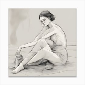Girl With A Cat Woman Thinking Canvas Print