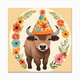 Floral Baby Bison Nursery Illustration (13) Canvas Print