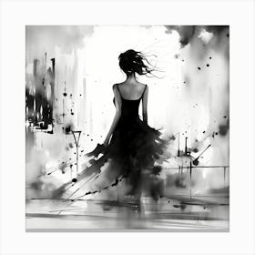 Girl In Black Dress Canvas Print