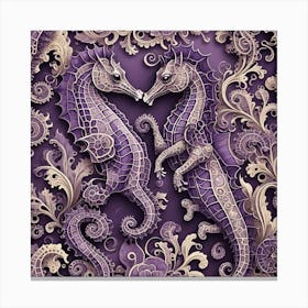 Seahorses On Purple Background Canvas Print