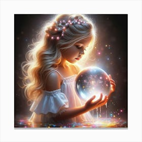 Little Girl Holding A Crystal Ball 2 Canvas Print