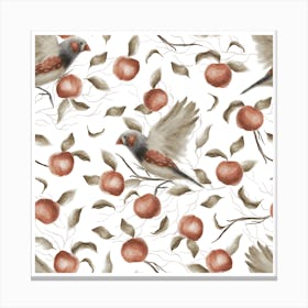 Minimalist Bird And Peaches Pattern Art Canvas Print Canvas Print
