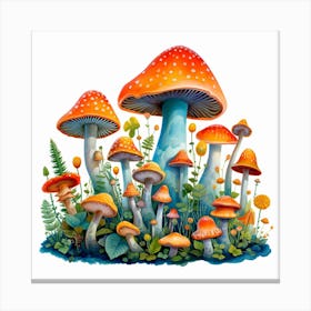 Mushrooms And Ferns Canvas Print