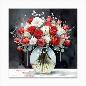 Red And White Flower Bouquet In A Vase Canvas Print