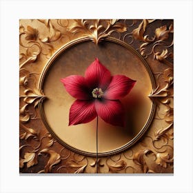 Red Flower In Gold Frame Canvas Print