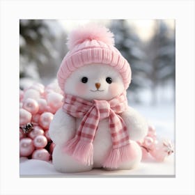 Snowman In Pink Canvas Print