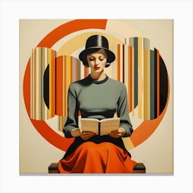 Modern Vintage Woman Reading – Geometric Art Deco Style Portrait" Canvas Print