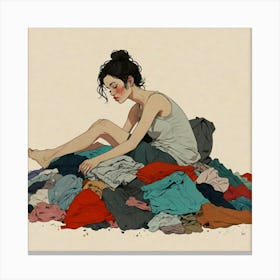 Girl In A Pile Of Clothes 4 Canvas Print