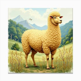 Watercolor The Golden Fleece In A Rich, Mythical Landscape 1 Canvas Print