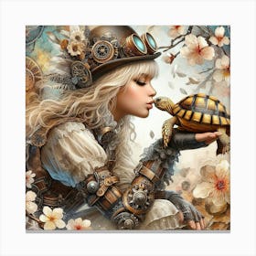 Steampunk Girl With Tortoise Canvas Print