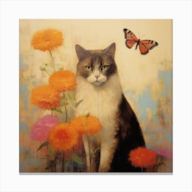 Calm Cat with Butterfly Canvas Print