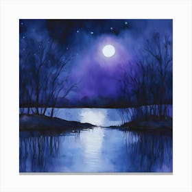 Moonlight Over Lake Canvas Print