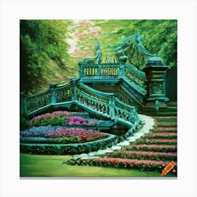 Craiyon 221348 Monet Viktorian Garden Rennaissance Rococo Entre On Garden Curved Stairs Garden Palac Canvas Print