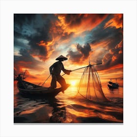 Fishing Boat At Sunset Canvas Print