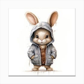 Watercolour Cartoon Rabbit In A Hoodie Canvas Print