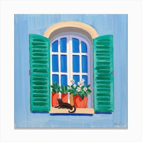 Open Window With Cat Matisse Style Amalfi Coast 2 Canvas Print