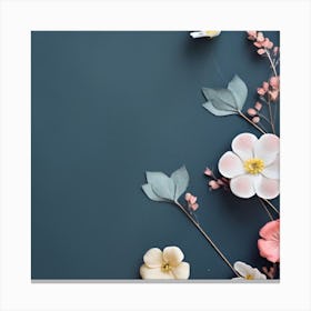 Flowers On A Blue Background Canvas Print