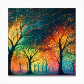 A captivating scene of trees that appear to be alive, with twinkling lights and vibrant 15 Canvas Print